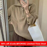 Ifomt clothes Women's Korean-Style Half-Zip Pullover Autumn and Winter Soft Glutinous Loose Lazy Style Knitted Top