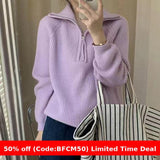 clothes Women's Korean-Style Half-Zip Pullover Autumn and Winter Soft Glutinous Loose Lazy Style Knitted Top