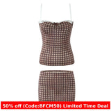 black sweater dress outfit Hot Girl Suit Women's 2024 Autumn Vintage Plaid Lace Stitching Small Camisole + Low Waist Sheath Skirt