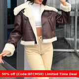 fall outfits 2024 Autumn and Winter Fashion Contrast Color Stitching Fur Integrated Short Leather Coat for Women