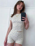 IFOMT Flower Suit y2k Crop Top Summer T shirt Graphic Casual Slim Shorts Punk Sexy Women Clothes 2000s Sweet Girl Korea Aesthetic Tops