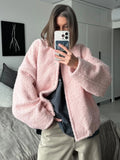 IFOMT Pink Short Fur Jacket Coat For Women Autumn Winter Casual Stand Collar Pocket Loose Fashion Long Sleeve Jacket Top FemaleChristmas Gifts