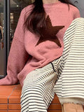 IFOMT Vintage Star Jacquard Crew Neck Sweater
