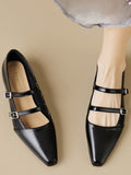 IFOMT Belt Buckle Pointed-Toe Split-Joint Flat Shoes Mary Janes