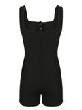 IFOMT Spring Outfits Black Ribbed Sleeveless Square Collar Skinny Sexy Rompers Buttons Details Solid Basic Tank Bodys Playsuits