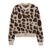 IFOMT Leopard Print Knit Sweater Cardigan For Women O-Neck Jacquard Long Sleeve Knitted Jacket 2025 New Casual Female OutwearChristmas Gifts