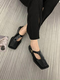 IFOMT Buckle Hollow Split-Joint Square-Toe Flat Shoes Loafers