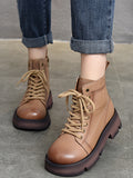 IFOMT Cow Leather Lace-Up Zipper Martin Booties
