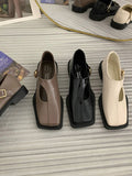 IFOMT Buckle Hollow Split-Joint Square-Toe Flat Shoes Loafers