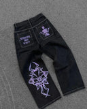 Ifomt American Y2K New Fashion Pattern Embroidery Loose Jeans Men Street Casual Joker Mopping Oversized Wide-leg Pants Couple Jeans Casual Outfit
