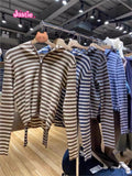 Ifomt Vintage Striped Knit Hooded Cardigan Women Autumn Y2k Streetwear Long Sleeve Zipper Sweater Female Harajuku Sweet Slim Tops 2025