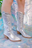 IFOMT New Fashion Spring Outfit Metallic Square Toe Knee High Cowboy Boots