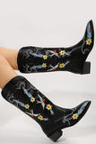 IFOMT New Fashion Spring Outfit Floral Embroidery Square Toe Knee High Boots