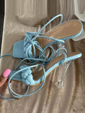 IFOMT Lace-Up Open Toe Split-Joint Square-Toe Pumps Sandals