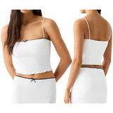 IFOMT Outfit Women's Y2K Vintage Camisoles Slim Fit 3D Bow Cherry/Leopard Print Square Neck Backless Thin Shoulder Strap Crop Tops