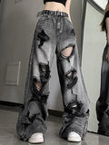 IFOMT Washed Black Ripped Boyfriend Jeans