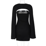 IFOMT Outfit  Strapless Bodycon Mini Women'S Dresses Long Flare Sleeve Shawn Women'S Sets Elegant Evening Set Women Streetwear Clothes