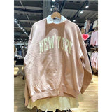 Ifomt BOSTON Letter Patch Embroidery Winter Sweatshirt Round Neck Retro Y2K Autumn Pullovers Top Harajuku Streetwear Navy Blue Hoodie