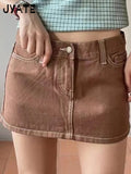 Ifomt Vintage Denim Mini Cargo Skirts Women New Casual Slim Sexy Low Rise Drawstring Skirt American Retro Sweet Preppy Style Y2K Falda