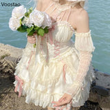 Ifomt Gothic Lolita Princess Dress Women Sweet Bowknot Cross Lace Ruffles Evening Party Dresses Japanese Harajuku Y2k Bandage Vestidos