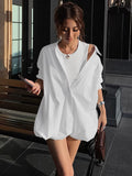 IFOMT Oversized Shirts Dress Women 2024 New Fashion Baggy Turn Collar Cover-up Femme Casual Loose Holiday Beach Dresses Womens