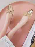 IFOMT Bowknot Contrast Color Shallow Cut Split-Joint Square-Toe Flats
