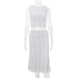 IFOMT Lace Skirt Suit Women Summer White Slim Sleeveless Crop Tops Ladies Holiday Casual Beach Skirt 2 Piece Set Womens Outfits