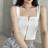 IFOMT 2024 Y2K Top Women Zipper Fly Camisoles Knitted Sexy Summer Tank Tops Sleeveless Female Solid Crop Top
