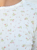 Ifomt Floral Print Slim T-Shirts Women Summer Sweet Lace Trim O Neck Cotton Long Sleeve Y2k Tops Female Chic Sweet Tee Shirt 2025