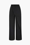 IFOMT Vintage Black Draped Wrap Straight Leg Suit Pants