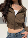 IFOMT Vintage Brown Zip Up Slim Short Jacket