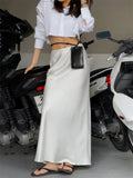 IFOMT Solid Slim Long Skirt With Slit High Waist See Through Casual Maxi Skirts Women's Street Fashion Temperament Skirts Woman