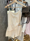 Ifomt Sweet Floral Lace Trim Waffle Vest Shorts Pajama Set Slim Camis +Elastic Straight Short Pant Chic Cute Home 2 Piece Sets Y2K New
