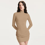 IFOMT Outfits Stand Collar Long Sleeve Knitted Ruched Korean Short Women'S Dresses Casual Clothes Bodycon Fashion Streetwear Outfit