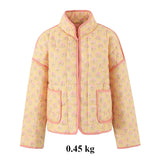 IFOMT Spring Outfits Print Quilted V Neck Cotton Jacket Fashion Long Sleeved Quilted Coats Single Breasted Loose Coat Autumn New Outerwear