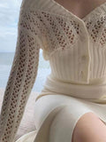 IFOMT V Neck Cutout Splice Knit Cardigan