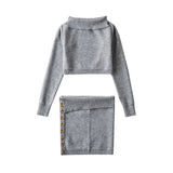 IFOMT Taruxy Knitted Skirt Sets Two Piece Off Shoulder Long Sleeve Tops High Waist Mini Skirts 2022 Autumn Matching Set Co-Ord Outfits