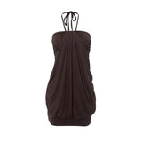 IFOMT Lace Up Halter Sexy Mini Dress Bodycon Sleeveless High Waist Slim Folds Backless Sexy Club Backless Dresses Woman Strapless