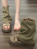 IFOMT Hollow Split-Joint Split-Toe Zipper Boots Platform Shoes Sandals