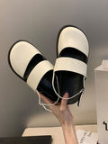 IFOMT Belt Buckle Hollow Round-Toe Split-Joint Sandals Wedges & Flatform