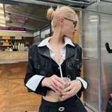 IFOMT Y2K Fake Two Piece Shirt Women Fashion Patchwork Aesthetic Crop Top Female Spring Autumn Streetwear Slim Fit Long Sleeve Blouses