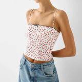 IFOMT Outfit Women's Y2K Vintage Camisoles Slim Fit 3D Bow Cherry/Leopard Print Square Neck Backless Thin Shoulder Strap Crop Tops