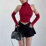 IFOMT 2024 New Spicy Girls Y2k Tops Oversleeve Sexy Turtleneck Tank Top for Women's Slim Fit Short tshirt Skinny Streetwear Crop Top