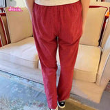 Ifomt Red Plaid Straight Long Pant Woman 2025 Spring Summer Casual Wide Leg Pants Cotton Female High Waist Straight Trousers