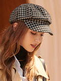 IFOMT Vintage Contrast Color Houndstooth Plaid Woolen Hat