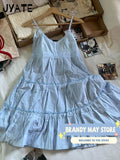 Ifomt Sweet White Lace Trim A-line Dress Women Elastic Waist V-neck Sleeveless Mini Dresses Vintage Preppy Style Y2K Short Vestido New