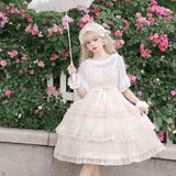 Ifomt Love Organza ~ Sweet Lolita JSK Dress Tiered Cute Mini Party Dress Gothic Y2k Pink Princess Dresses