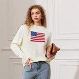 IFOMT Outfit Women's Y2K American Retro Vintage Flag Sweaters Casual Long Sleeve Crew Neck Loose Fit Knit Pullover Jumper Tops