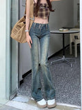 IFOMT Low Waist Washed Slim-Fit Boot-Cut Jeans