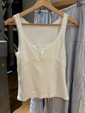 Ifomt Sweet White Lace Trim Slim Tank Tops Women Cotton U-neck Buttons Sleeveless Cardigan Vests Girls Preppy Style Cute Y2K Camis New